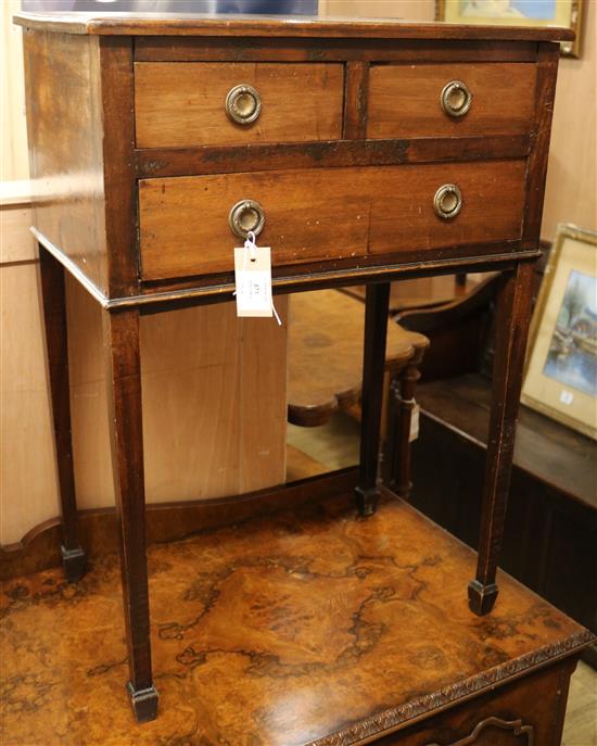 An Edwardian mahogany side table, fitted one long and two short drawers W.55cm